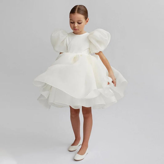 Claudia Puff Sleeve Gala Tutu Birthday Bow Outfits Flower