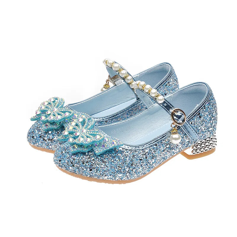 Girls' High Heels Spring New Princess Pink Glass Slipper Children's Runway Performance Shoes Fashion Non-slip Rhinodiamond Shoes