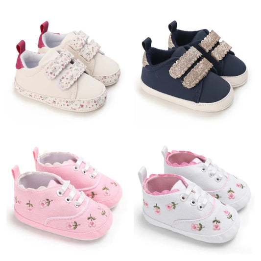Baby Shoes Infant Pre-Walker Shoes, Floral Embroidery/ Bow Princess Sneakers