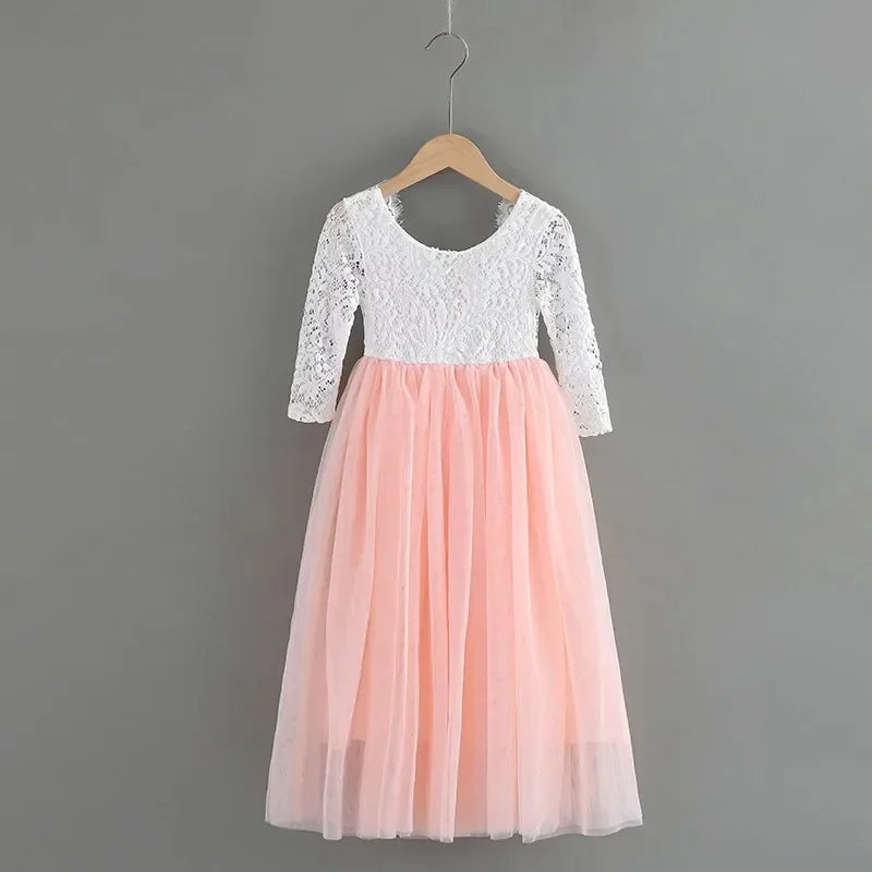 Elegant Burnt Orange Lace Tulle Dress for Flower Girls Bridesmaid Wedding