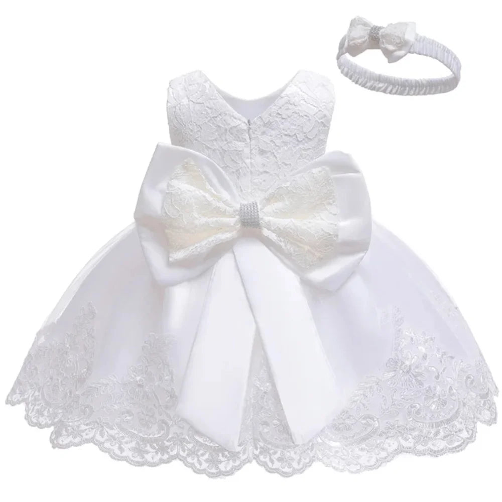 Baby Girl Clothes White Dress for Baptismal Ceremony Little Flower Child Wedding Dress Toddler Kids 1st Birthday Party Dresses