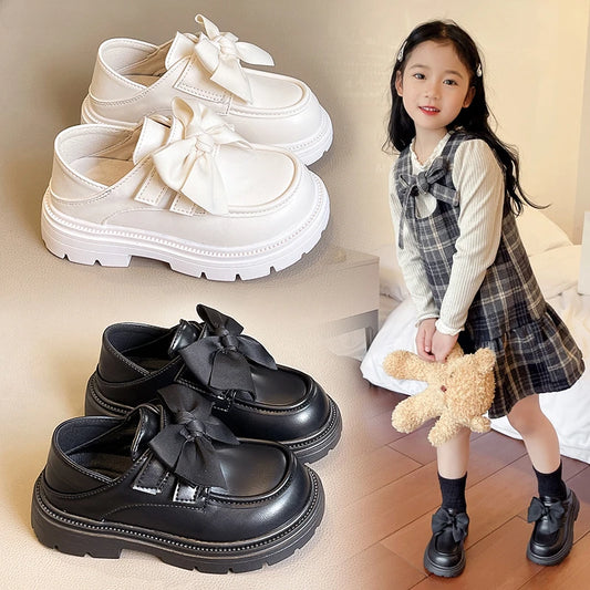 2026 Spring And Autumn Girls' Leather Shoes With Soft Soles British Style