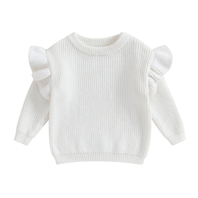 Basley Girls Sweater Solid Color Ruffle Long Sleeve Knit