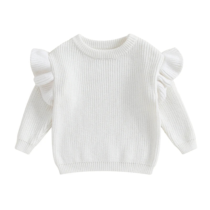 Basley Girls Sweater Solid Color Ruffle Long Sleeve Knit