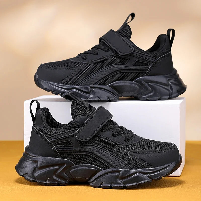 Lightweight Children's Black Sneakers Breathable Mesh for Boys Casual Walking Shoes