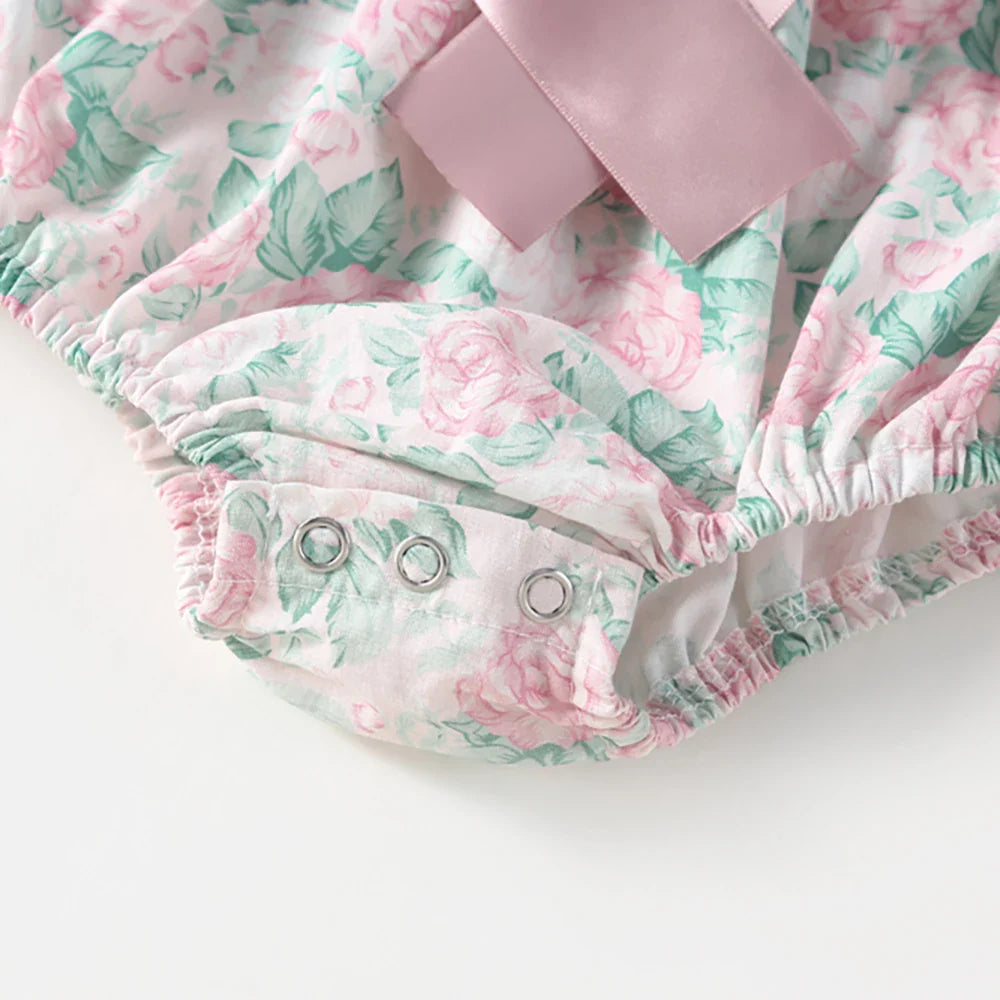 Triple Bow Puff Sleeve Romper