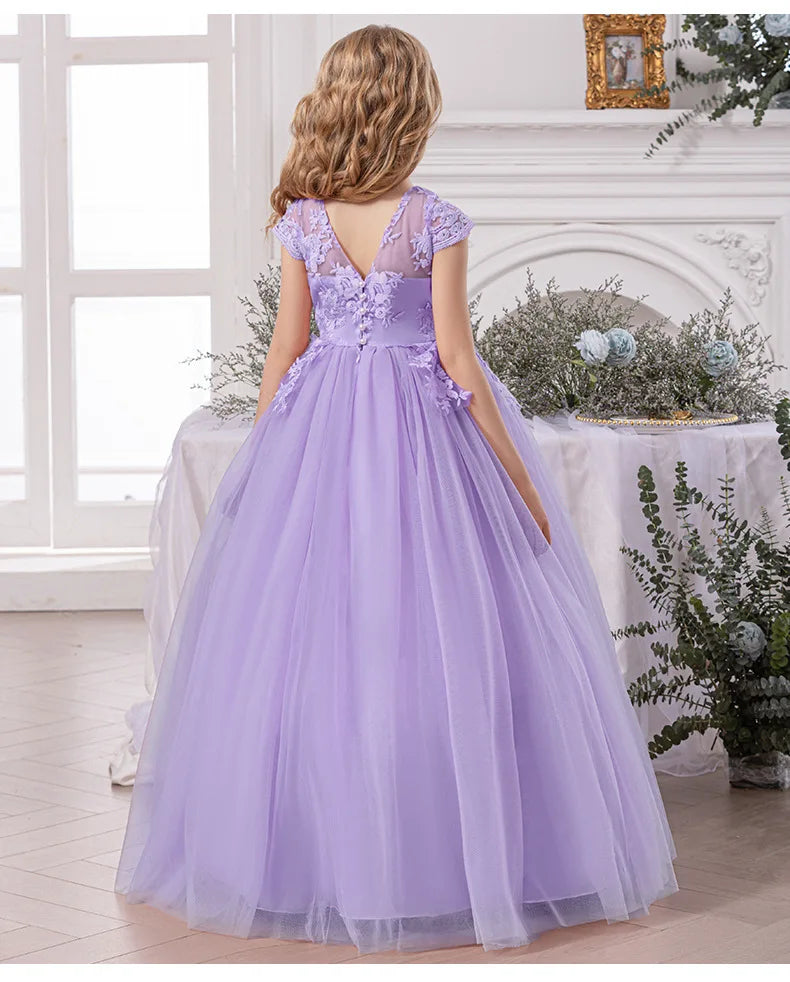 Girls' piano puffy dress long evening gown birthday banquet wedding dress