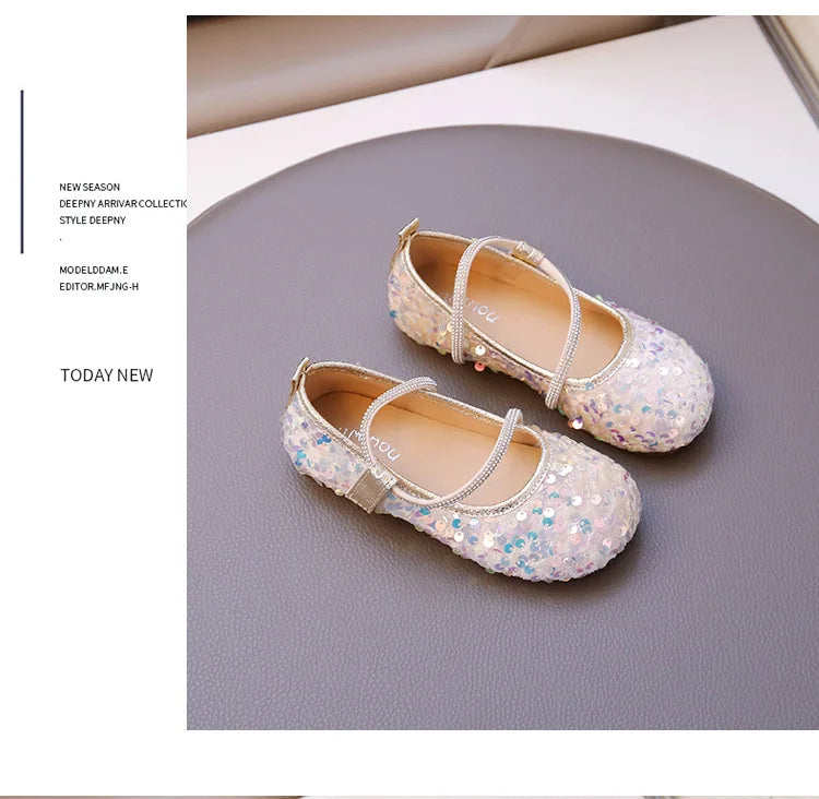 Fashion Girl Shoe 2025autumn New Sequined Princess Shoe Sweet Girl Party Dresses Soft Sole Kid Shoes Women Shoes Designer Shoes