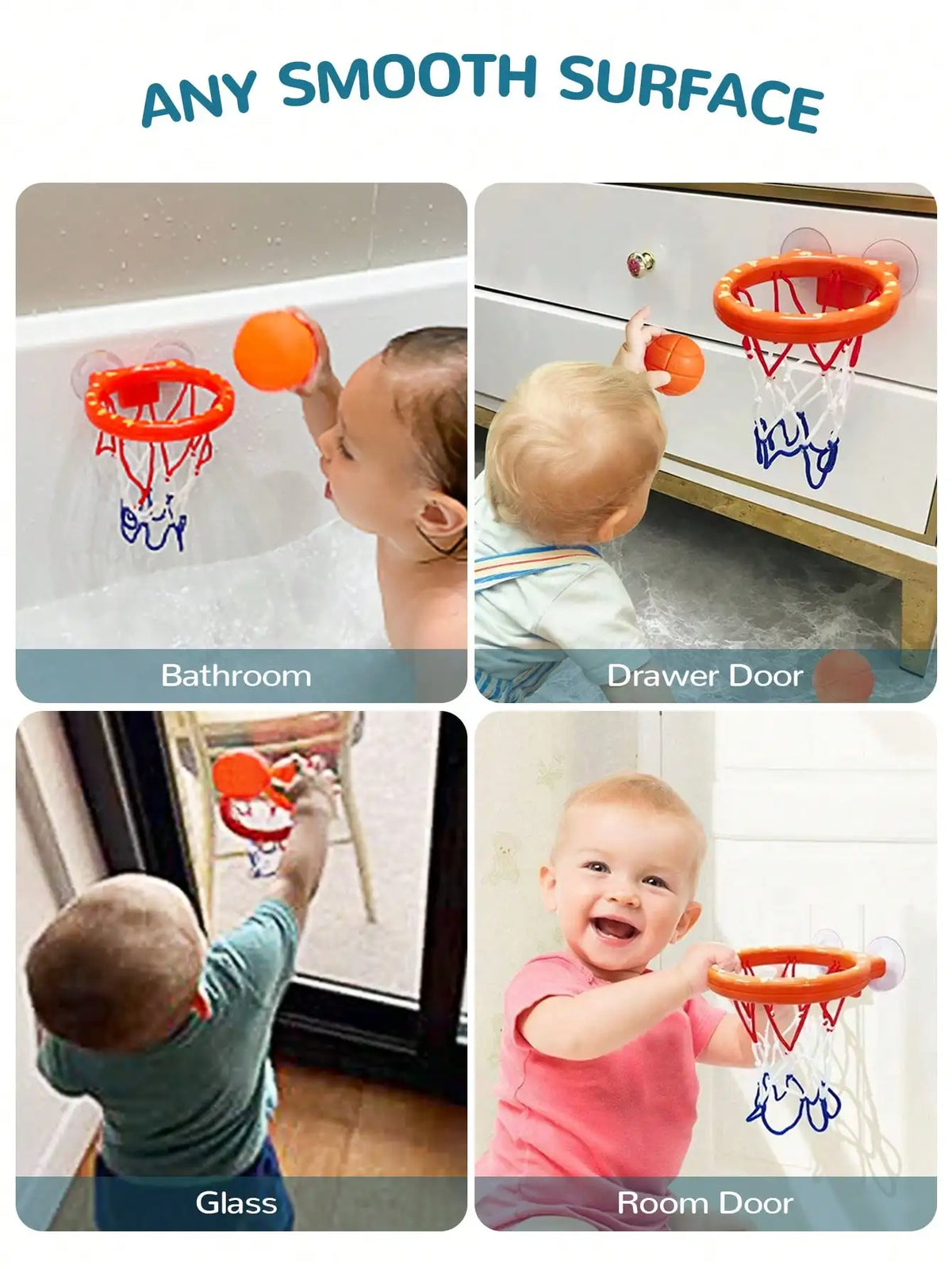 Toddler Bath Basketball Hoop Toy with 3 Soft Balls Strong Suction Cups Bathtub Shooting Game