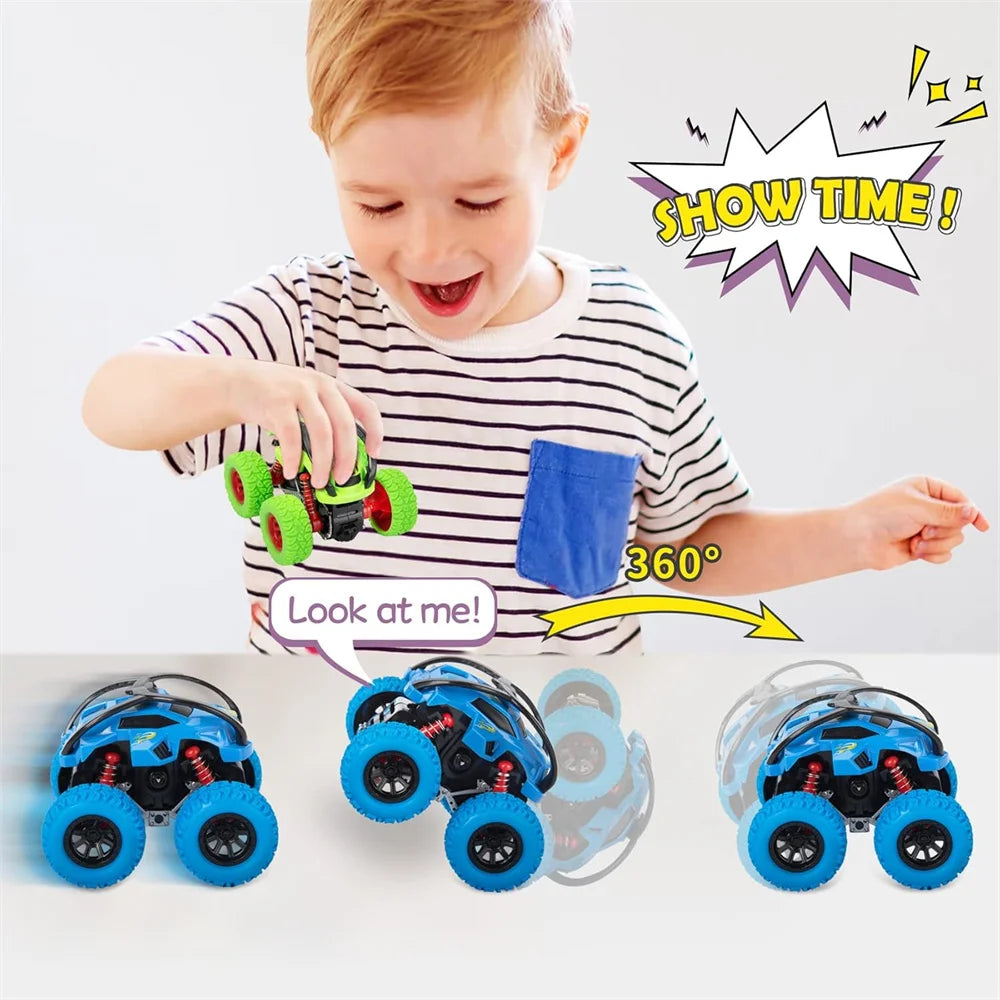 Monster Trucks Toys for Boys - Toddler Push & Go Stunt Cars with Flip Action, Race Car Set for Kids