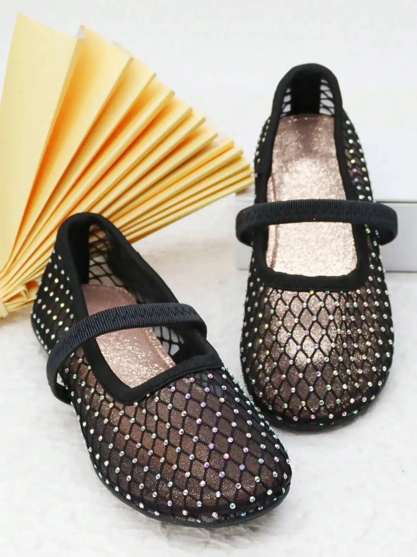 Mesh Breathable Surface with Random Irregular Shiny Diamond Pattern Elastic Strap