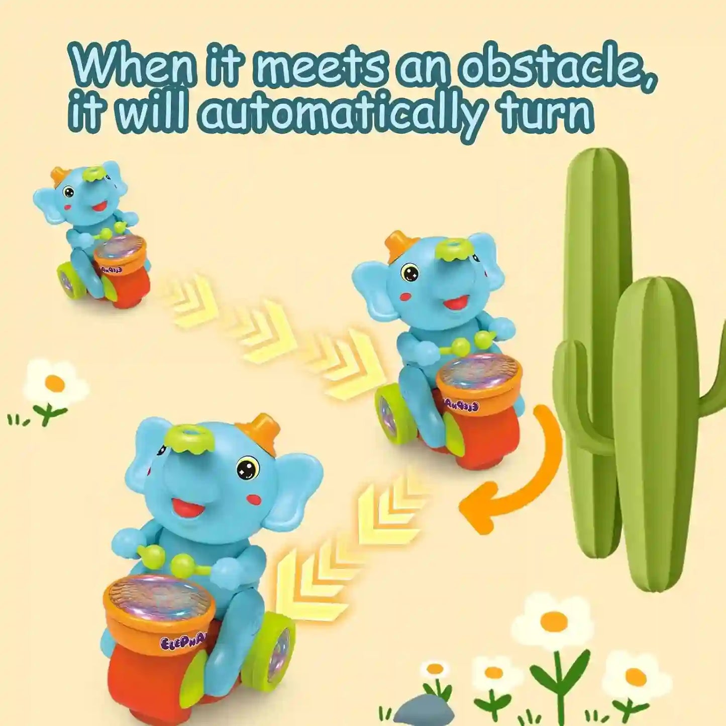 Baby Crawling Toy - Electronic Walking Elephant Drummer