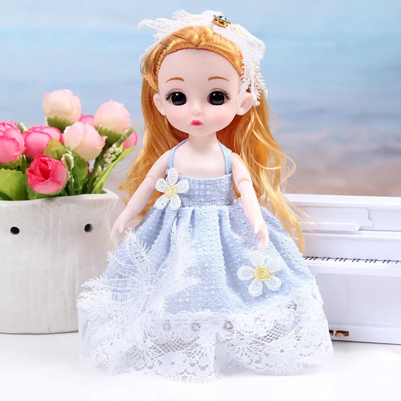 17CM Movable Joint Doll Girl Dress Up Dollhouse Makeup DIY Toys Cute Safety Baby 3D Doll Babies Toddler Princess Beautiful Gift
