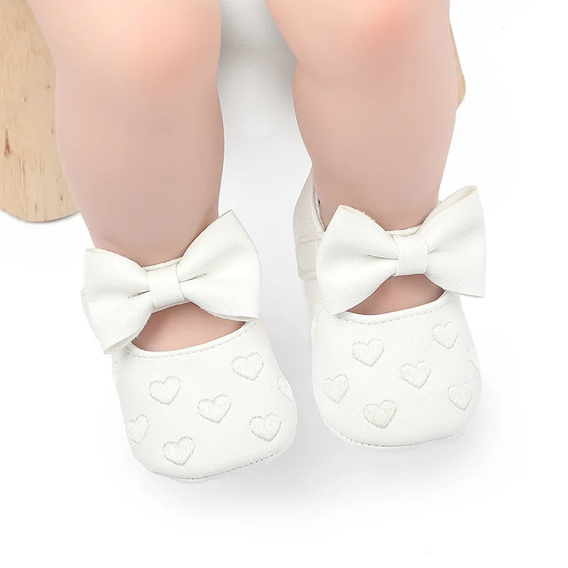 Baby Shoes Classic Dress Cute Bow-knot Heart Anti-slip Soft Sole