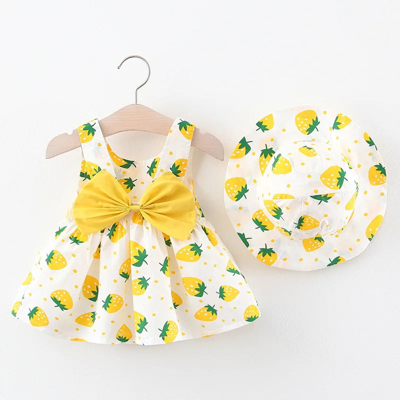Baby Dress 2025 Summer New Girl's Sweet Bow Dress Children's Strawberry Print