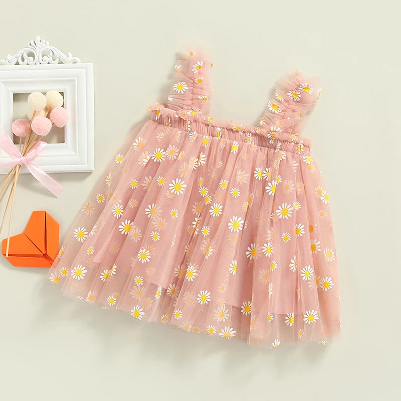 Toddler Dress Kids Girls Party 2023 Summer Sleeveless Daisy Floral Tutu Dress