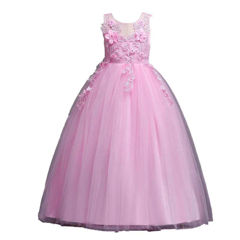 Kids Dresses For Girl Clothes Lace Flower Ball Gown Girls Long Dress For Wedding Prom Party Princess Dresses Teenage Costume