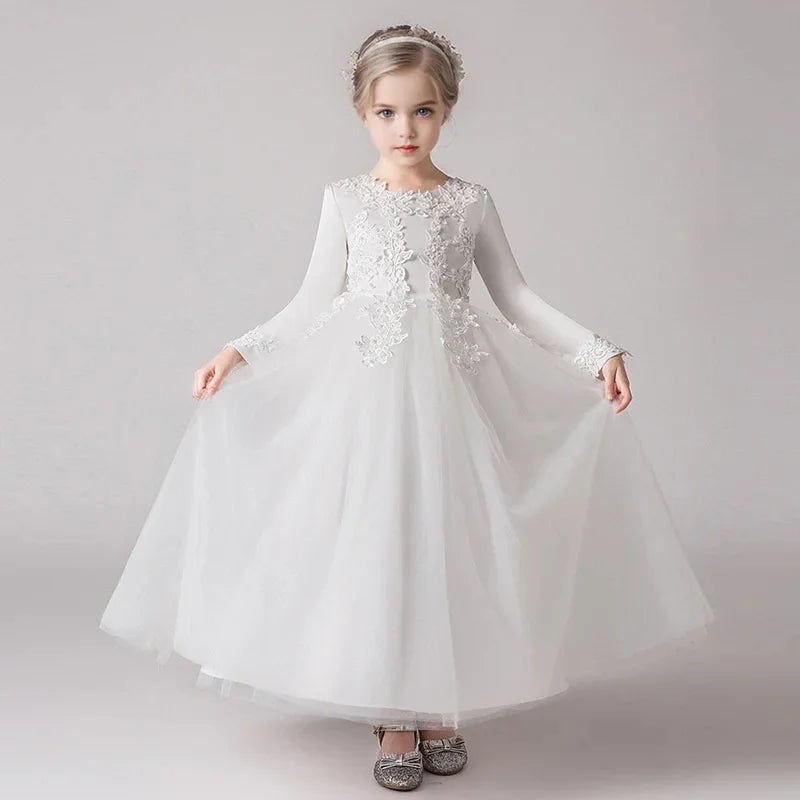 Flower Girl Wedding Long Sleeve Bridesmai Dress