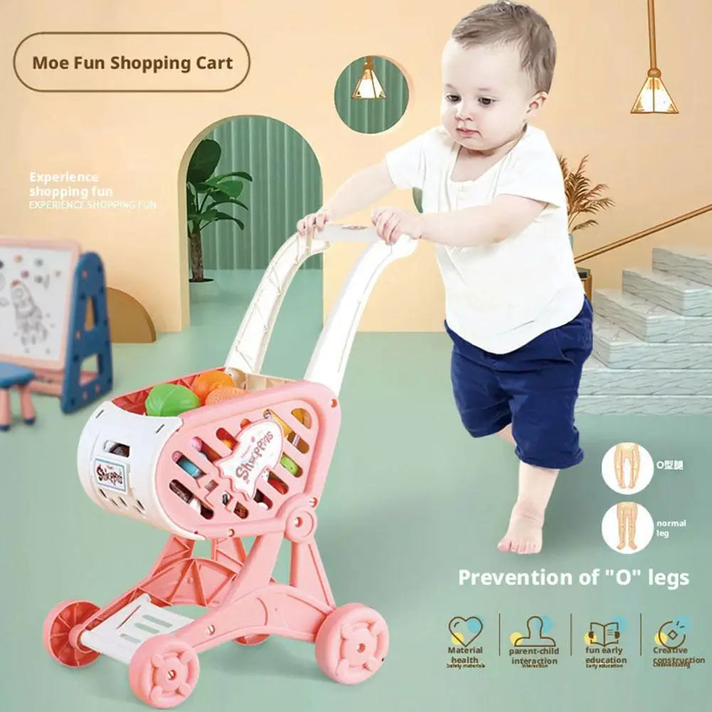 Shopping Cart Toy Baby Small Trolley Children Play House Fruit Cut Music Kitchen Supermarket