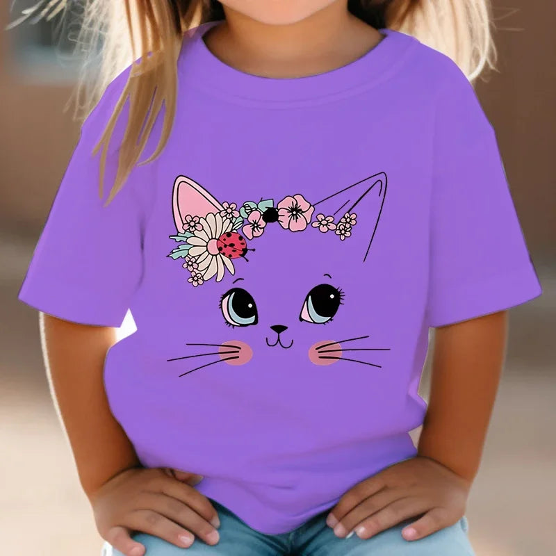 Lucía Summer Kids Flower Cat Graphic Girls Floral Kitty Tops - GuGuTon baby store - Baby Fashion - Toddlers Outfits - Babies Outfits - Toddler Clothes - Kids Clothing - Newborn Clothes - Newborn Wear - Kids Wear - Trending Clothes - Trending Outfits - Fall Fashion - Winter Fashion - Girls Clothes - Boys Clothes - Babies Wear - Kids Accessories - KidsWear - Summer Clothes - Summer Fashion - Summer Trend - Falls Sweaters - Tops - Bottom - Jeans - Blouse - Dresses - Newborn Dresses - Toys