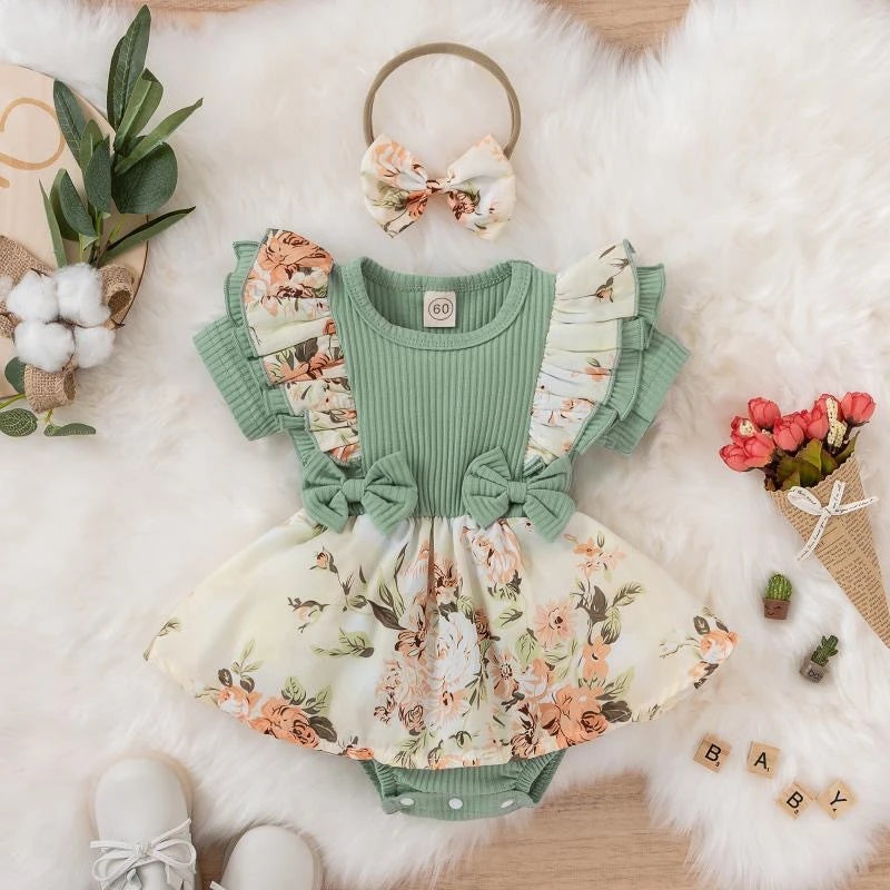 Kids Dress For 0-18 Months Cotton Ruffle Sleeve Cute Butterfly Floral Summer Dress
