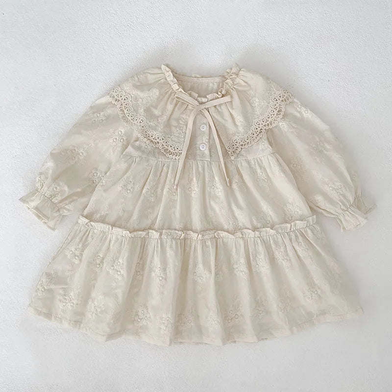 YBFSKID 2026 Spring Kids Girls Dress French Lace Collar Infant Babys Girls  Dress