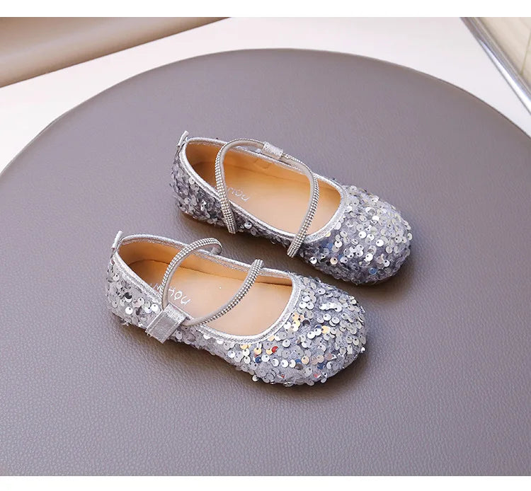 Fashion Girl Shoe 2025autumn New Sequined Princess Shoe Sweet Girl Party Dresses Soft Sole Kid Shoes Women Shoes Designer Shoes