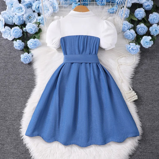 2025 Vintage Elegant Kids Girl Dress Summer Short Sleeves Graduation  Dress
