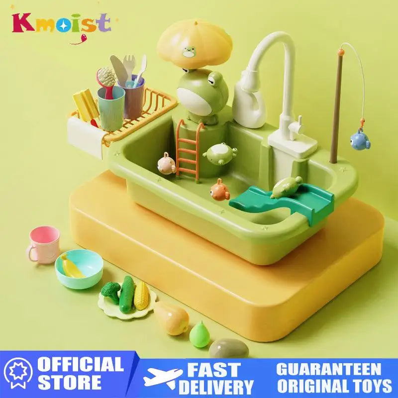 Kids Kitchen Sink Toys Electric Dishwasher Playing Toy with Running Water Pretend Play Food Fishing Toy Role Playing Girls Gifts