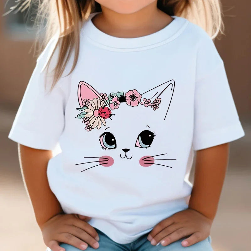 Lucía Summer Kids Flower Cat Graphic Girls Floral Kitty Tops - GuGuTon baby store - Baby Fashion - Toddlers Outfits - Babies Outfits - Toddler Clothes - Kids Clothing - Newborn Clothes - Newborn Wear - Kids Wear - Trending Clothes - Trending Outfits - Fall Fashion - Winter Fashion - Girls Clothes - Boys Clothes - Babies Wear - Kids Accessories - KidsWear - Summer Clothes - Summer Fashion - Summer Trend - Falls Sweaters - Tops - Bottom - Jeans - Blouse - Dresses - Newborn Dresses - Toys