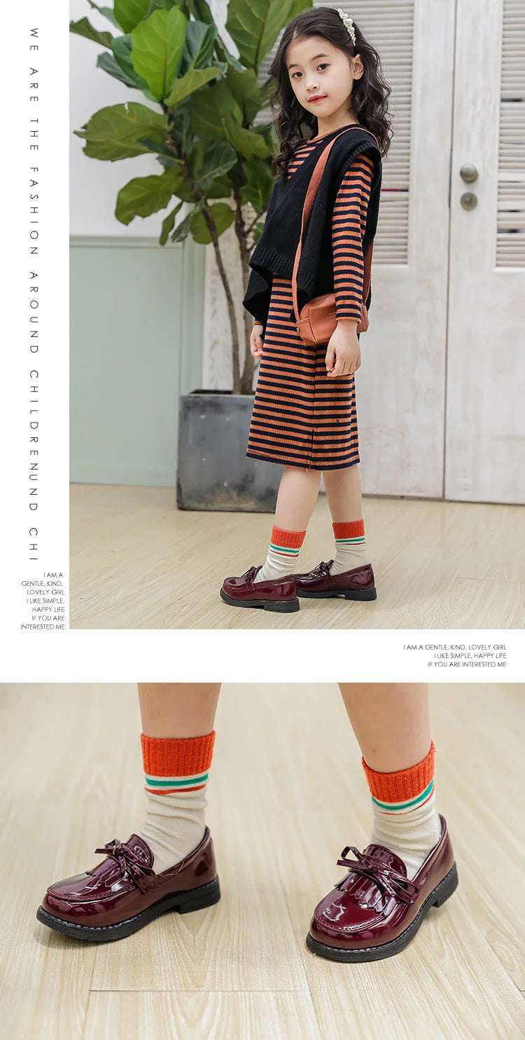 Athena Girls Leather Casual Shoes - Slip-on Loafers with Tassels