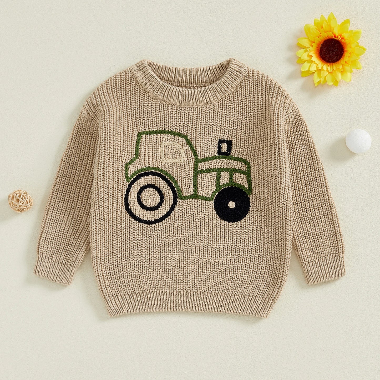 Frank Long Sleeve O Neck Truck Embroidery Sweater