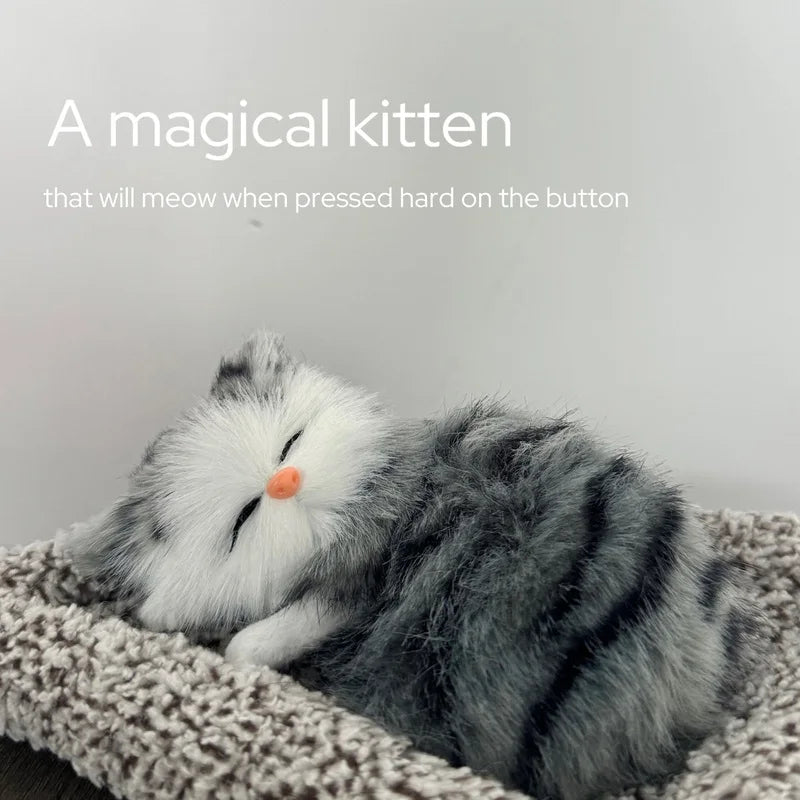 Interactive Meowing Kitten Plush with Press-to-Meow Sound, Realistic Cat