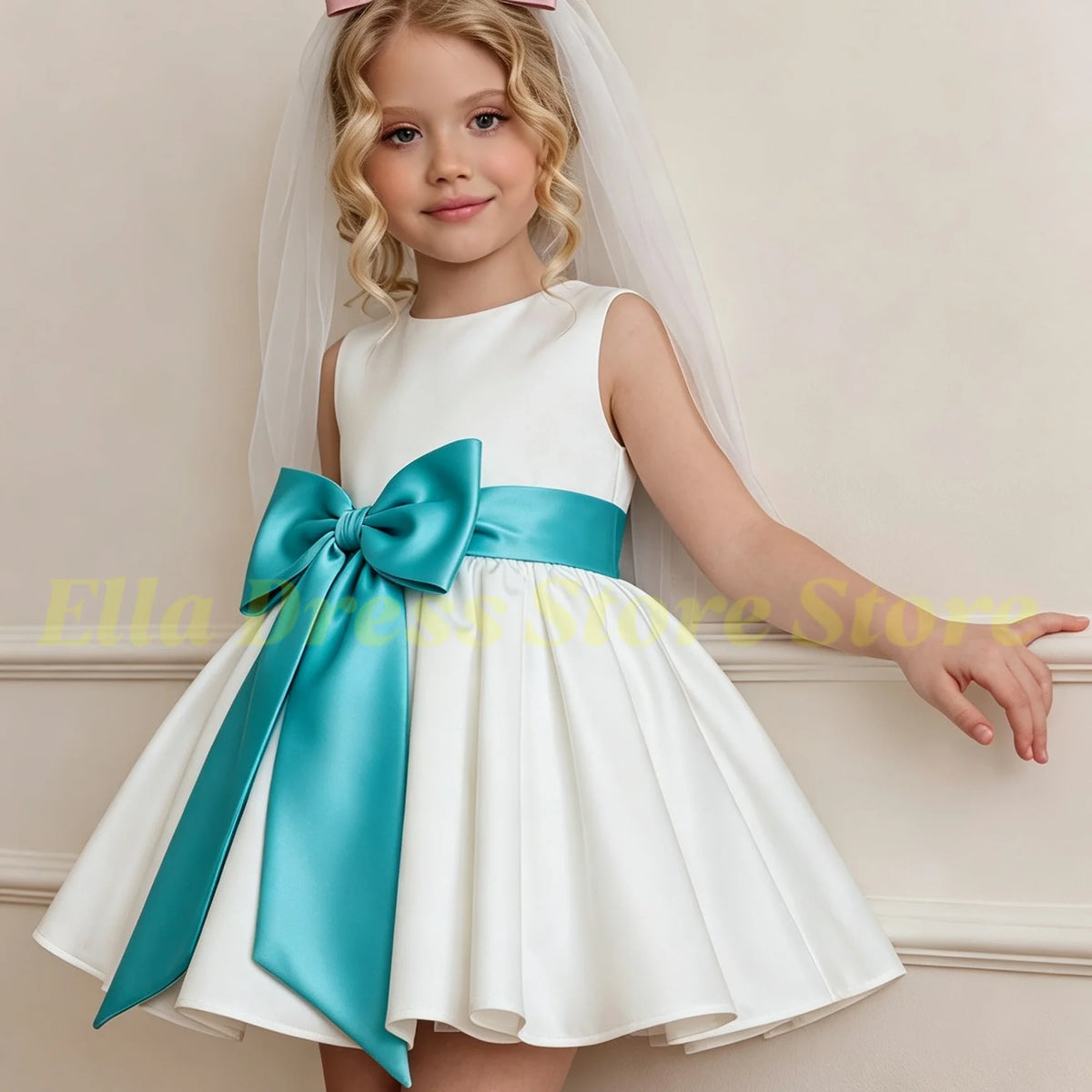 Wholesale Baby Flower Girl Dress with Bows Children Birthday Tribute Silk Satin Formal Vestidos Black Pink Kids Sleeveless Dress