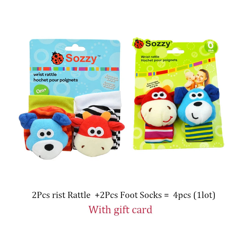 Baby Wrist Rattles Socks Newborn Animal Socks Infants Foot Finder 0-12 Months