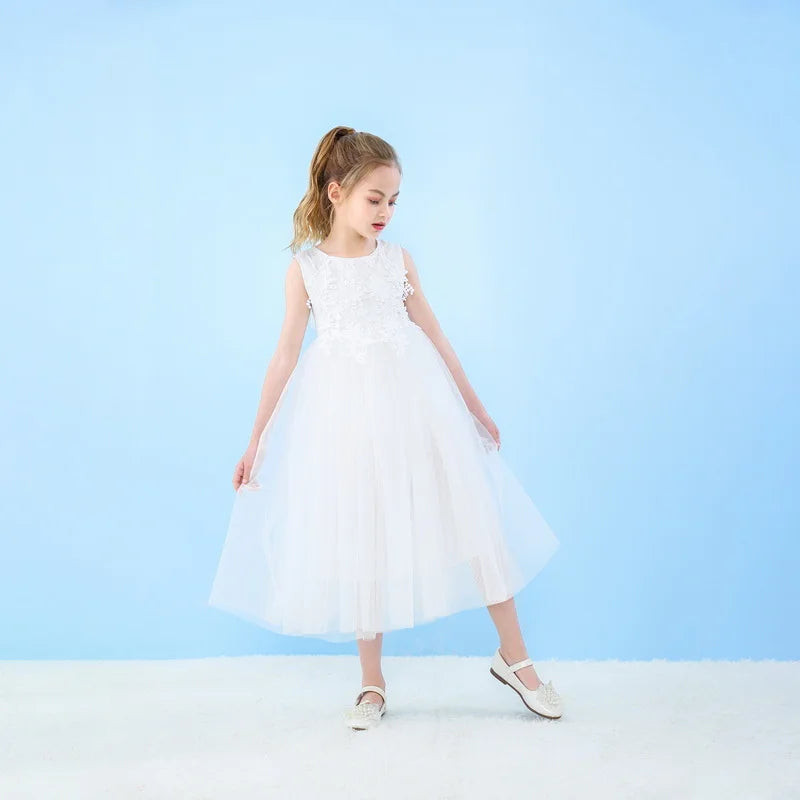 Flower Girl Dresses Lace Ankle Length Sleeveless Princess Dresses for Parties