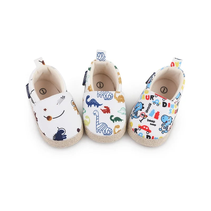 Baby Boy Girl Shoes Dinosaur Print Closed Toe Walking Shoes