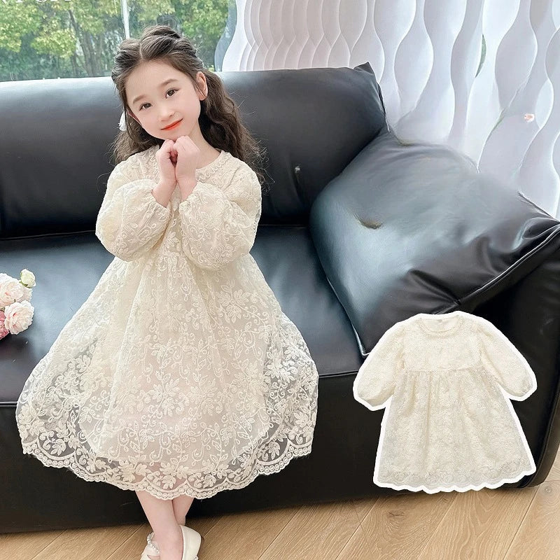 Girls’ Floral Dress with Lace Trim – Fully Lined Spring Dress
