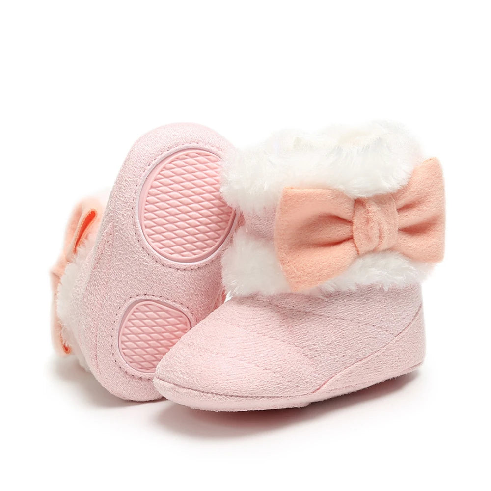 1Pair Baby Boots, Baby Girl Cute Bowknot Snow Boots, Soft Sole, Non-slip, Warm, Winter Padded Newborn Baby Walking Shoes