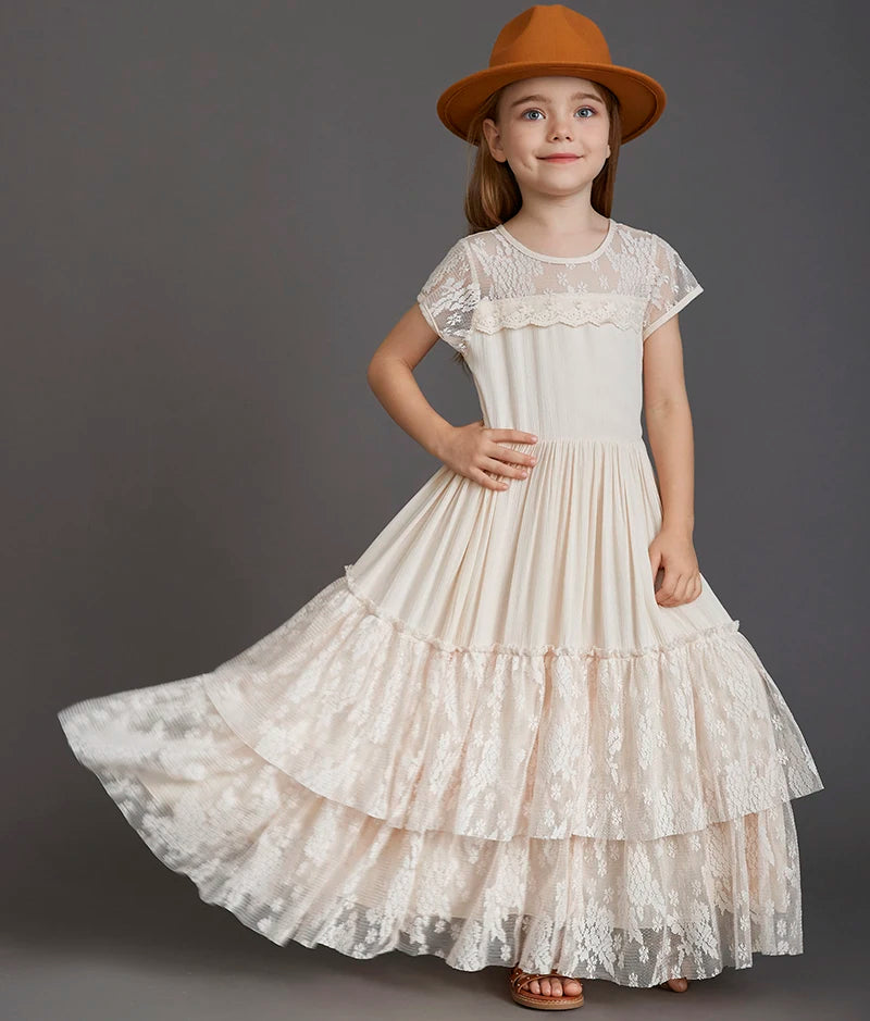 New Girl Lace Chiffon Backless Long Dress Wedding Flower Girl