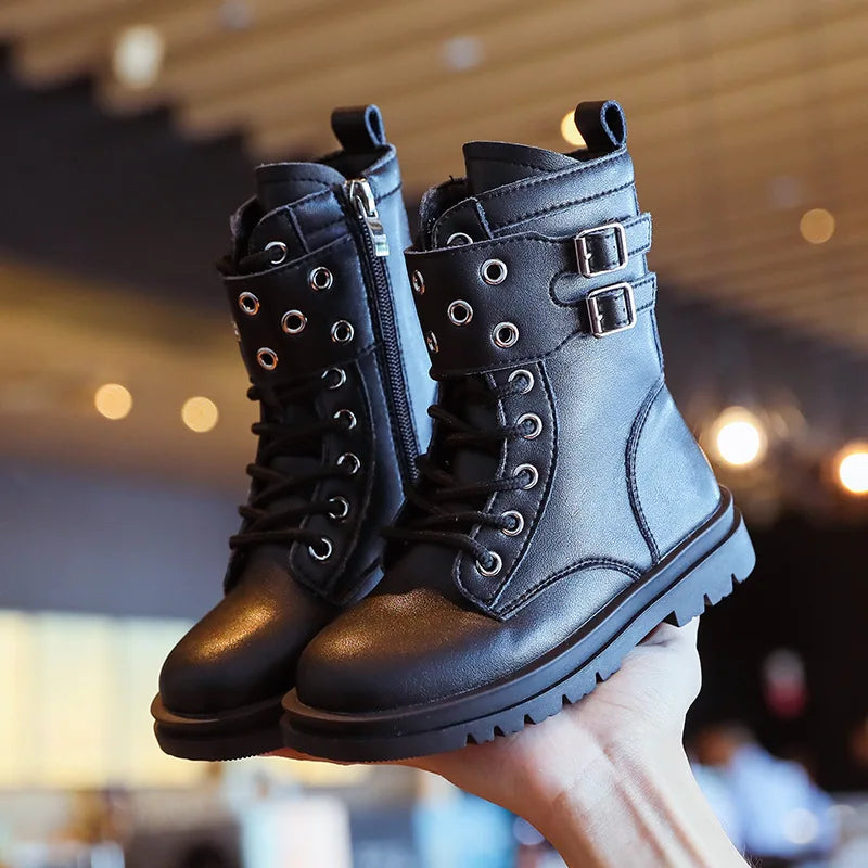 Kids Boots for Girls 2023 Autumn New British Style Soft Leather Cotton Boots