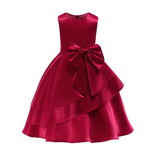 Young Kids Elegant Performance Dress For Teenager Girls Big Bow Princess Dresses