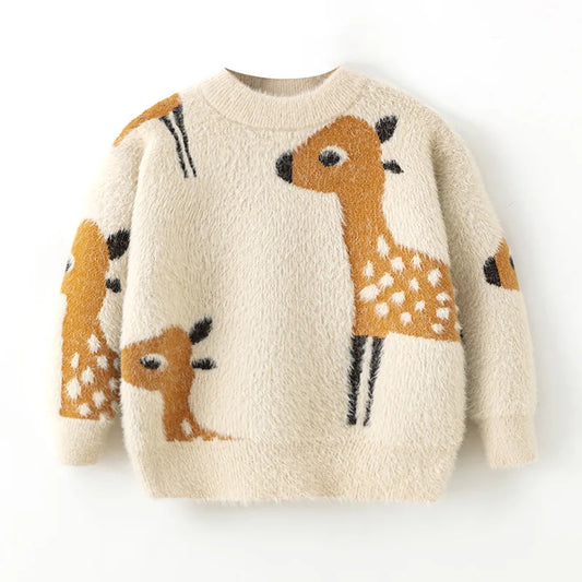 Neil Hairy Cartoon Deer Jacquard Sweater