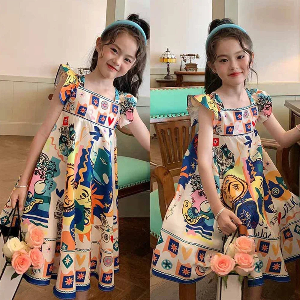 Marta Dress Flying Sleeve Graffiti Painting Dress Sleeveless Princess