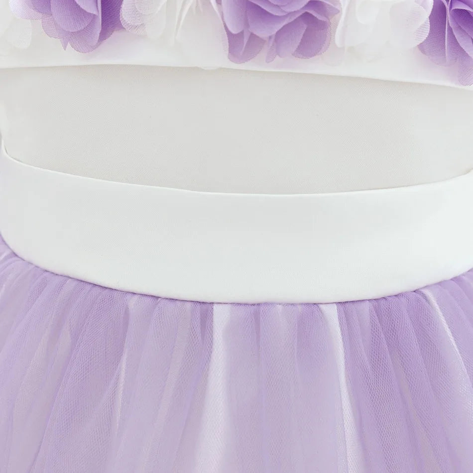 New Baby Girls 1st Princess Dress Infant Three-dimensional Flower One-word Shoulder Mesh Dress Baby Girl Performance Dress ASQ03