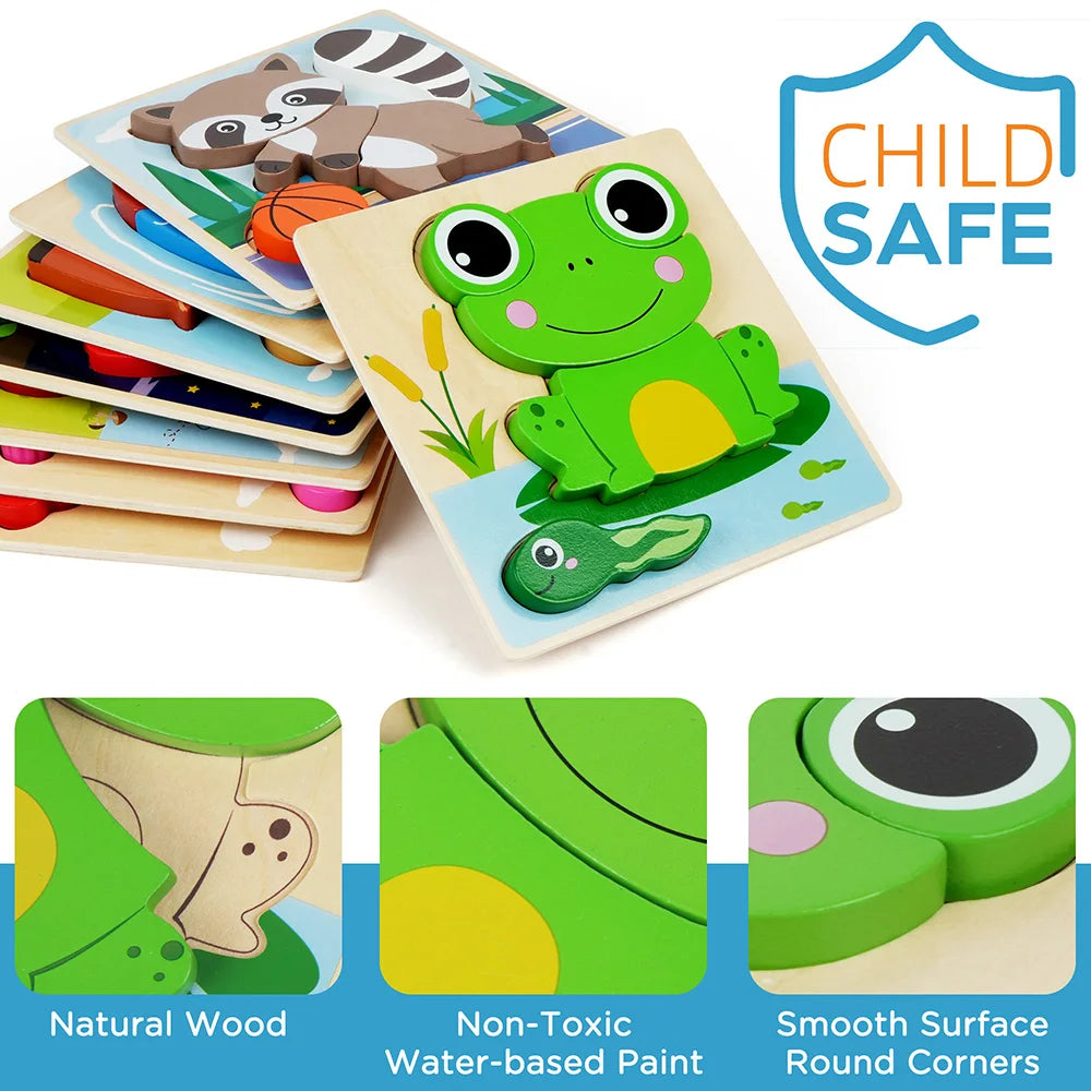 8 Pack Animal Wooden Puzzles Toys For Toddlers Boys Girls