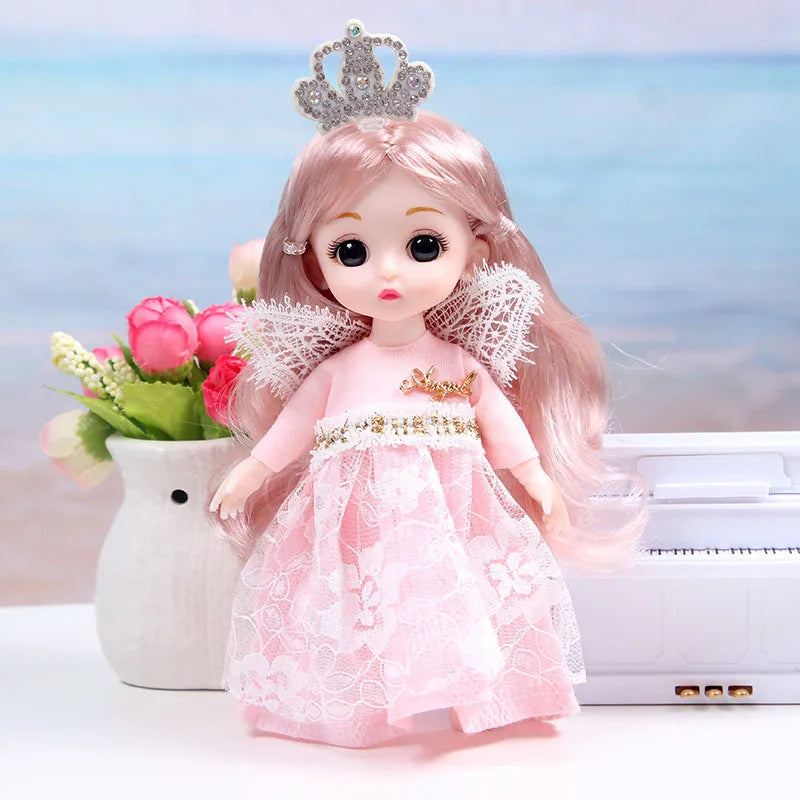 17CM Movable Joint Doll Girl Dress Up Dollhouse Makeup DIY Toys Cute Safety Baby 3D Doll Babies Toddler Princess Beautiful Gift
