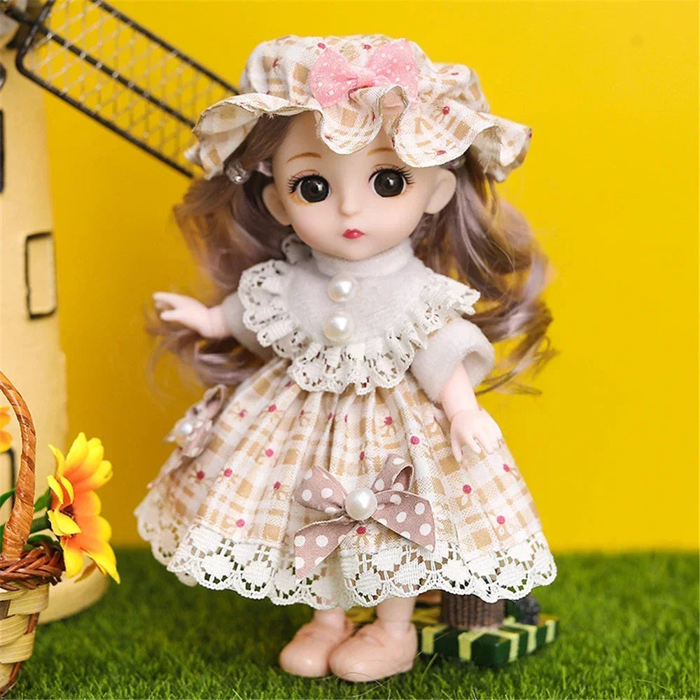 16cm 1/12 Girl Princess Doll BJD Doll with Clothes Shoes Movable 13 Joints Cute Sweet Face Child Gift DIY Dress Up Toys for Kids