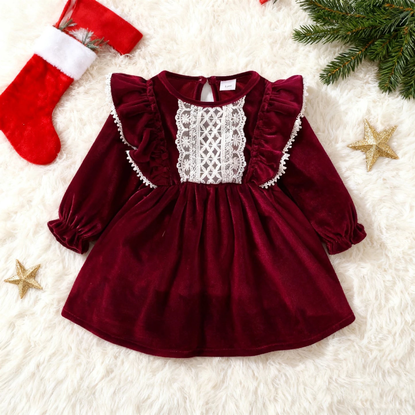 Party Skirt Baby Girl Long Sleeve Ruffle Satin Finish Dress