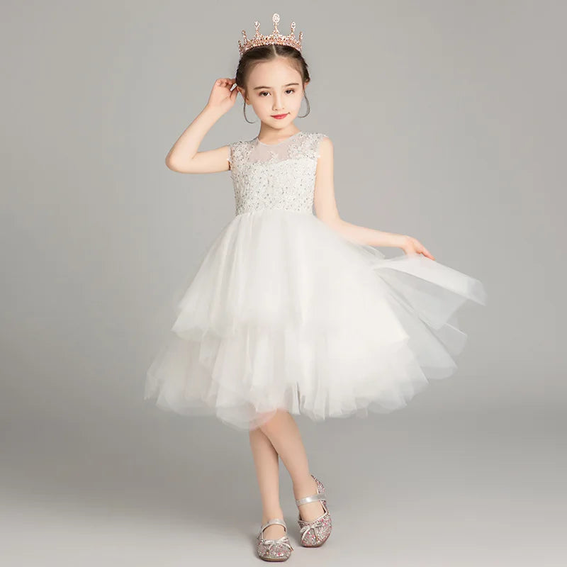 2025 Girls Catwalk Pink Flower Girl Tulle Tutu Wedding Host  Dress